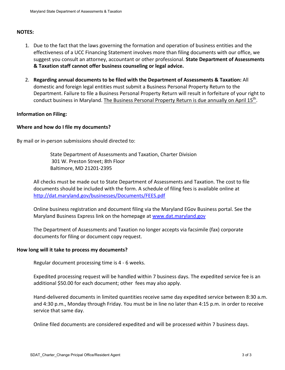 Resolution to Change Principal Office or Resident Agent - Maryland, Page 4
