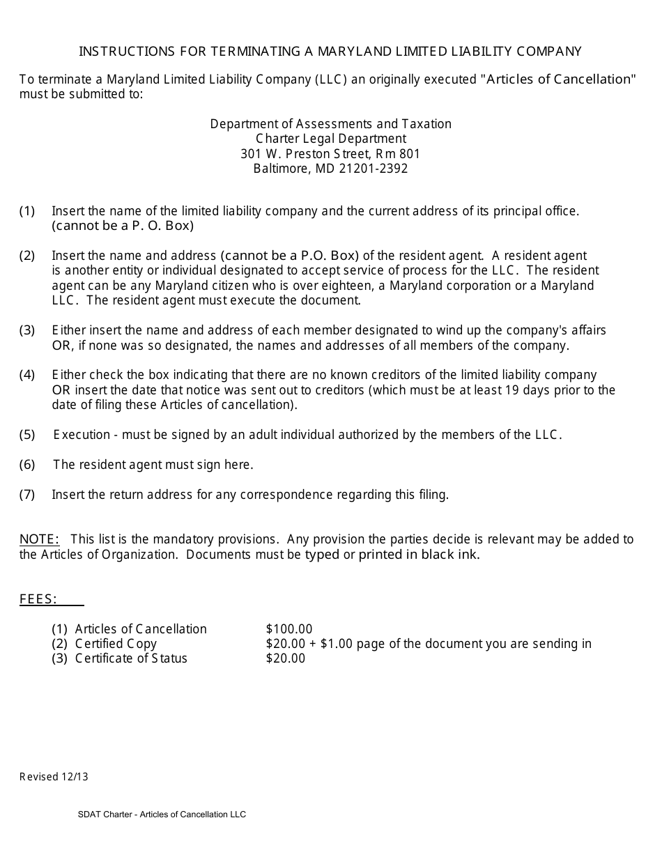 Articles of Cancellation for a Maryland Limited Liability Company - Maryland, Page 2