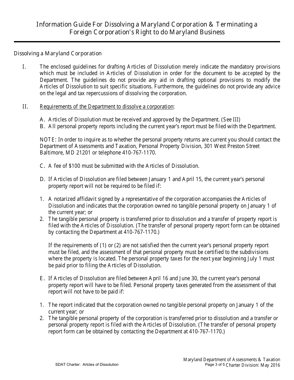 Articles of Dissolution - Maryland, Page 3