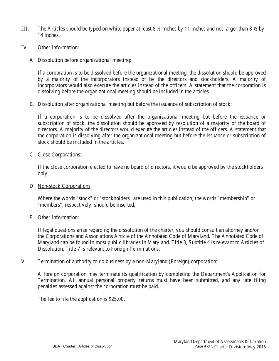 Articles of Dissolution - Maryland, Page 4