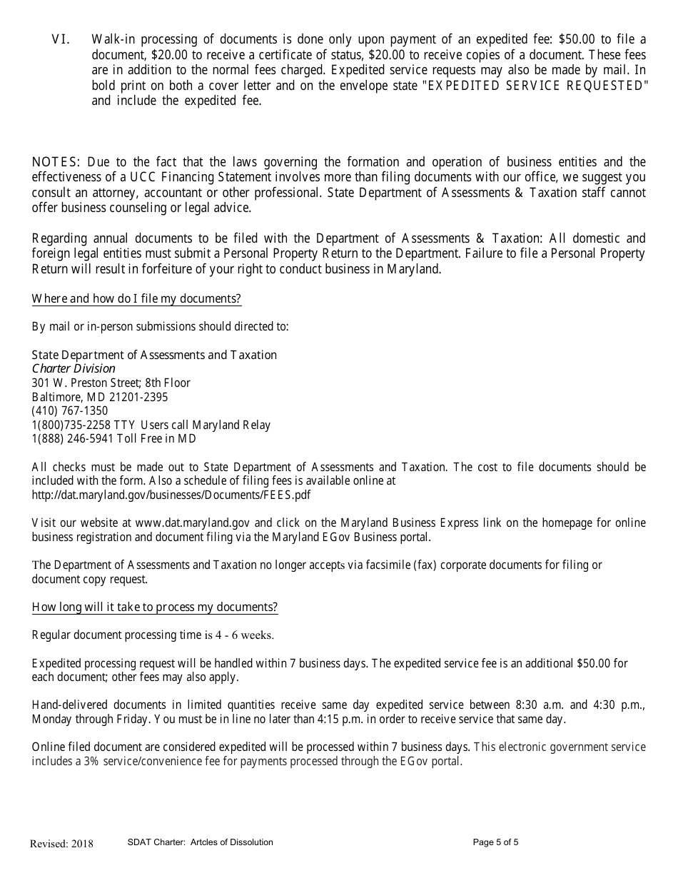 Articles of Dissolution - Maryland, Page 5
