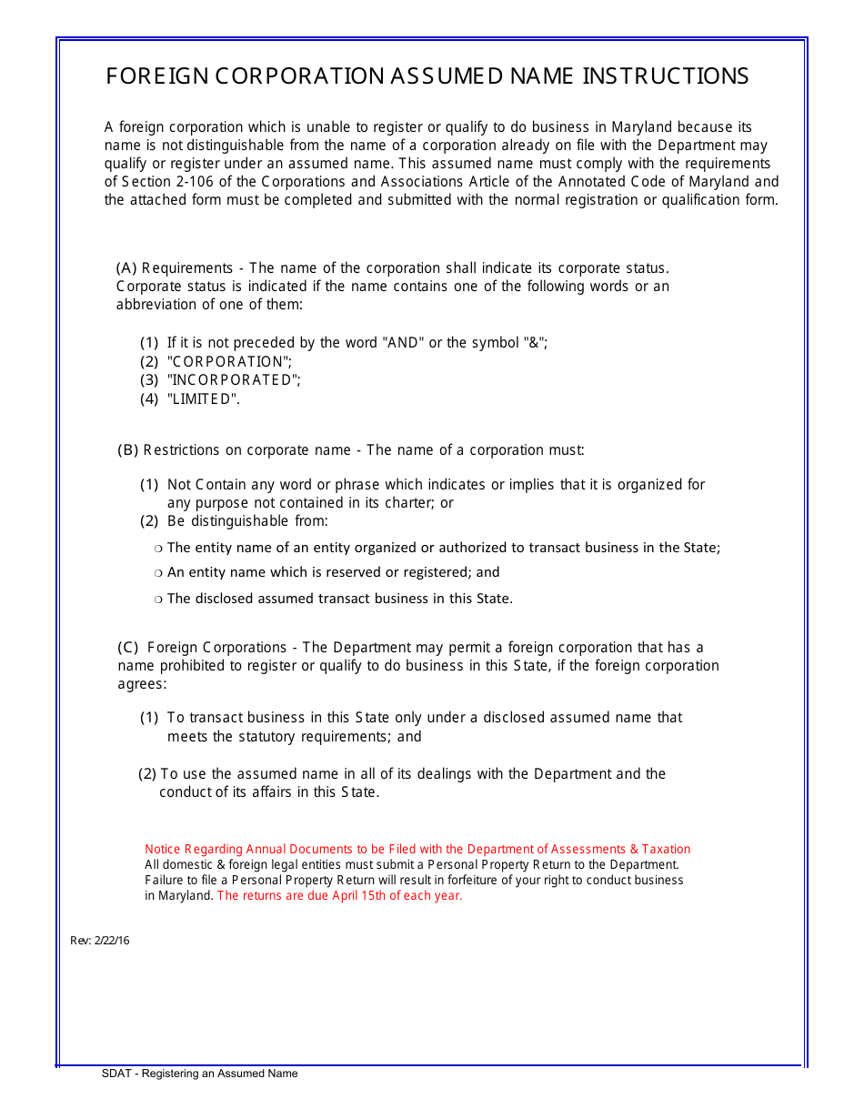 Registering or Qualifying to Do Business in Maryland Under an Assumed Name - Maryland, Page 2