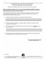 Document preview: Registering or Qualifying to Do Business in Maryland Under an Assumed Name - Maryland
