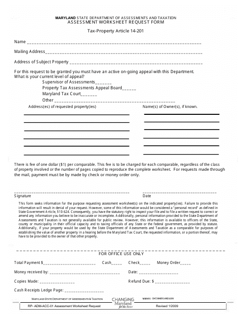 Form RP-ADM-ACC-01  Printable Pdf