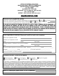 Inquiry/Dispute Form - Maryland
