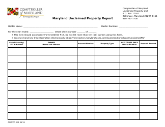Form COD/CD919 &quot;Maryland Unclaimed Property Report&quot; - Maryland