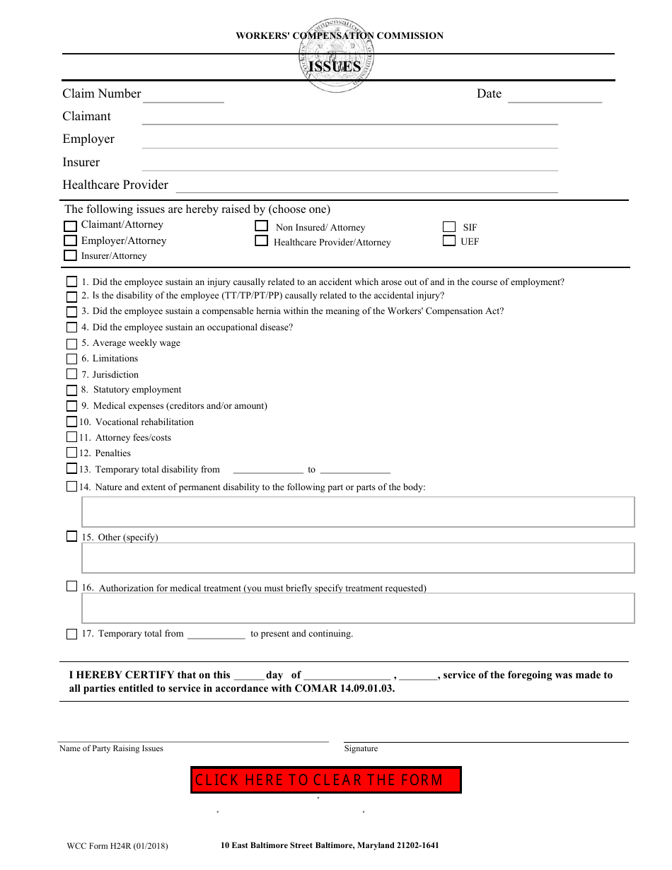 WCC Form H24R Issues - Maryland, Page 1