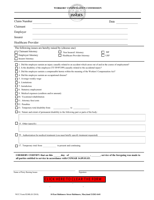 WCC Form H24R  Printable Pdf