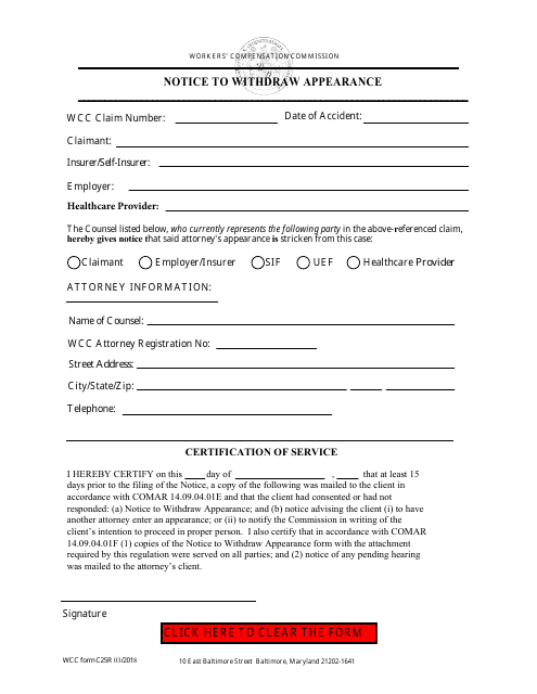 WCC Form C25R  Printable Pdf