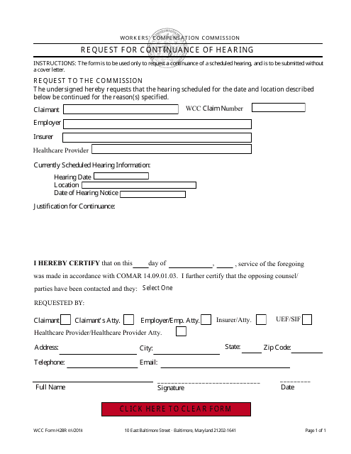 WCC Form H28R  Printable Pdf