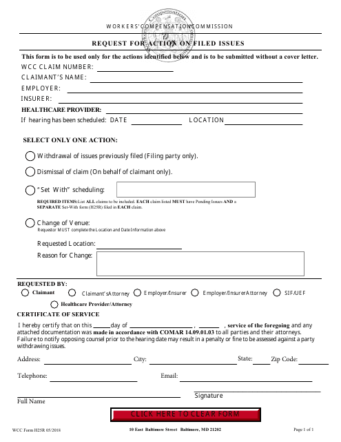 WCC Form H25R  Printable Pdf