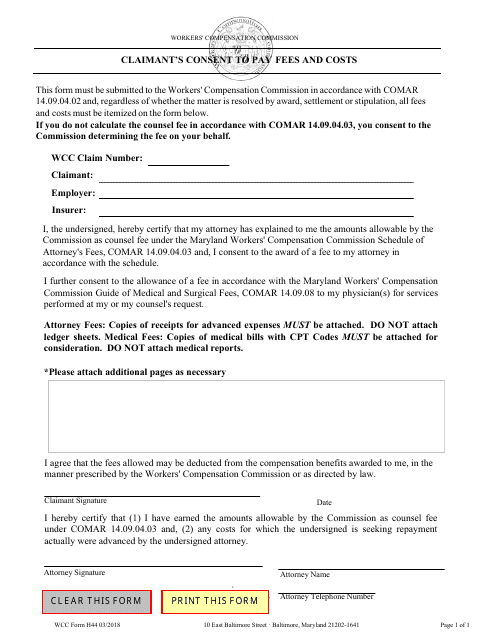 WCC Form H44  Printable Pdf
