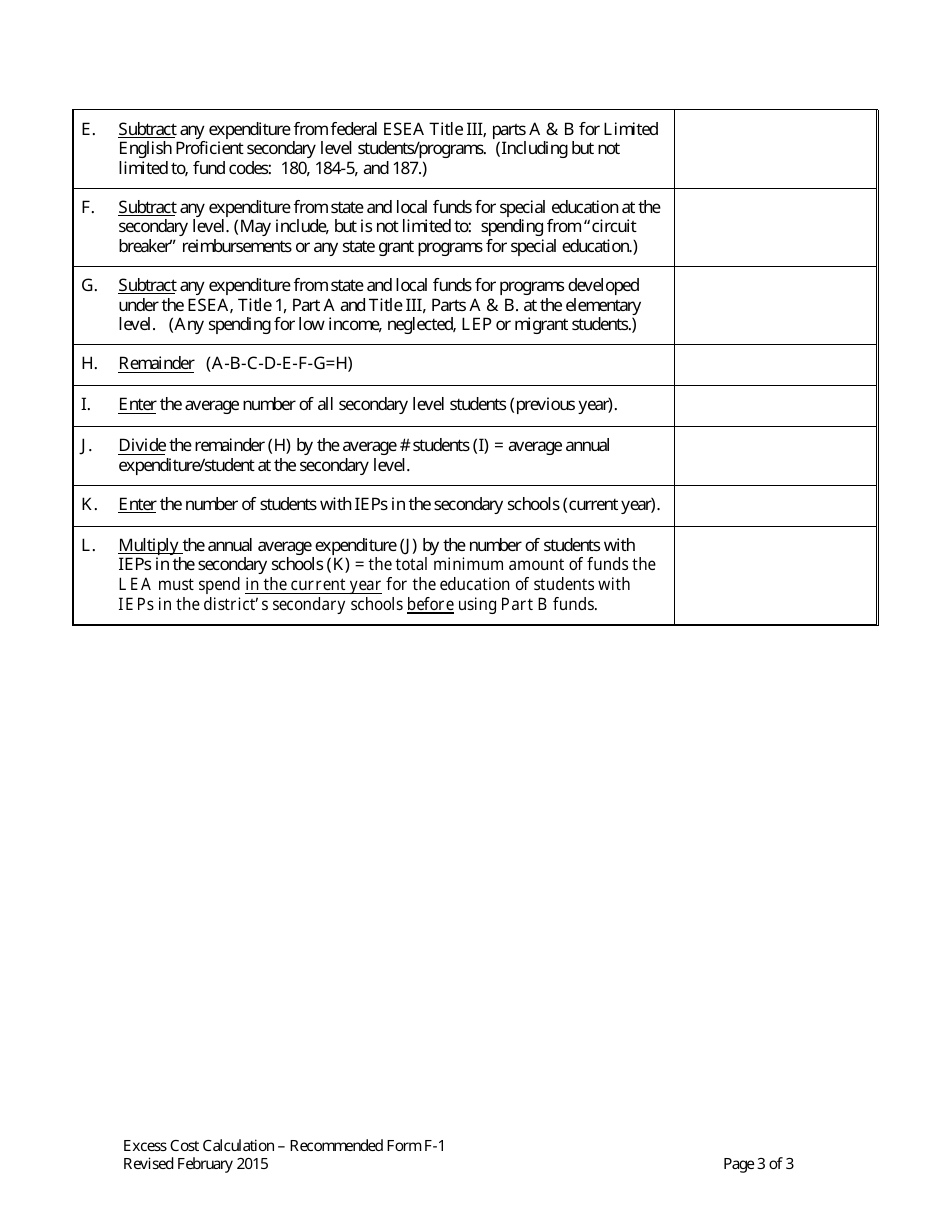 Form F-1 Excess Costs Calculation - Massachusetts, Page 3