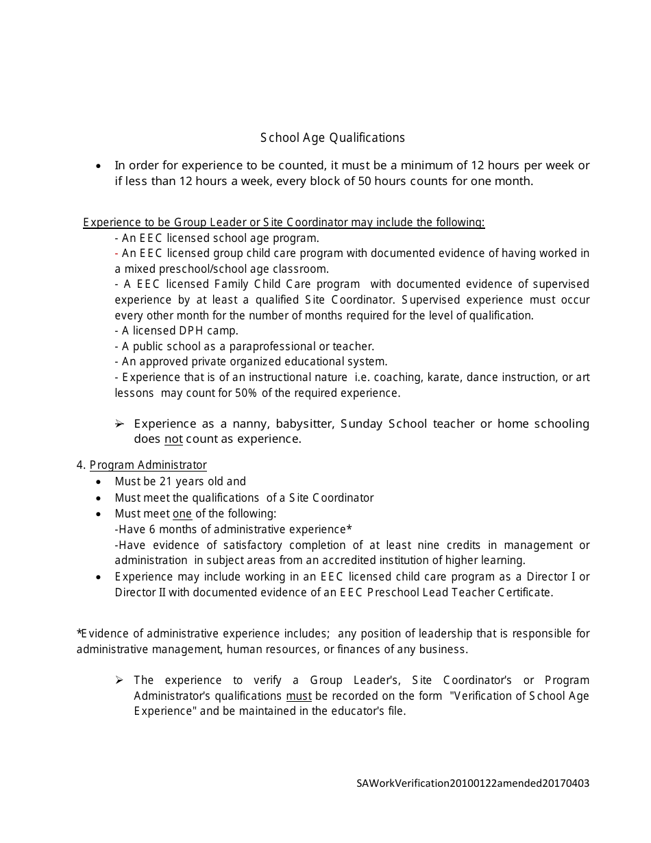 Verification of School Age Work Experience - Massachusetts, Page 3