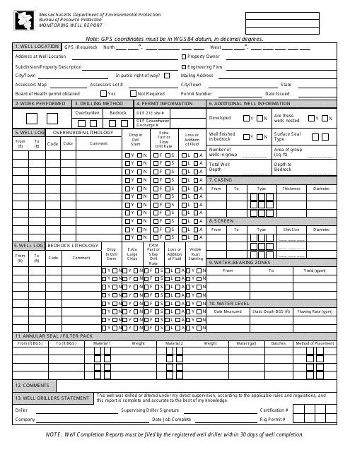 Monitoring Well Report Form - Massachusetts Download Pdf