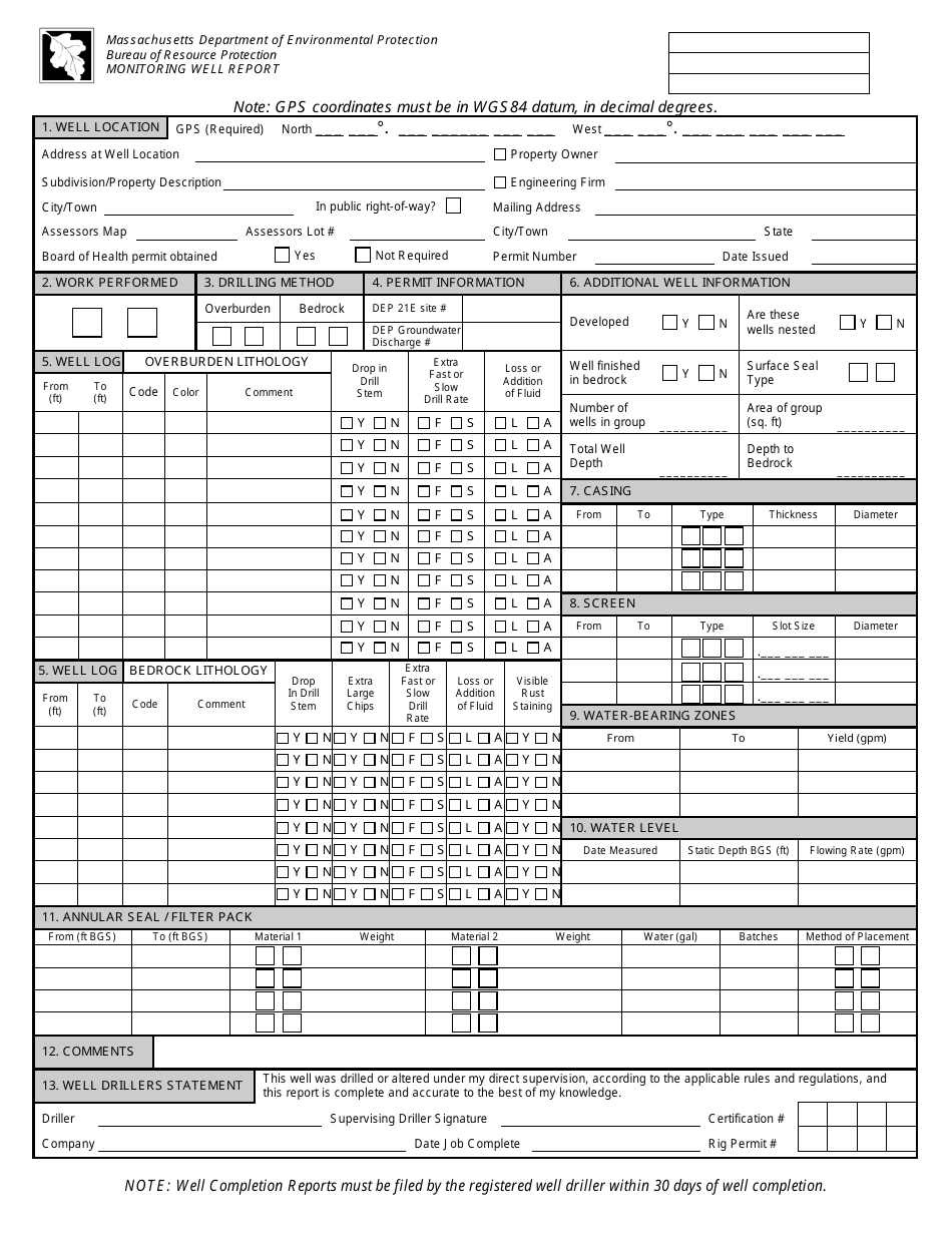 Monitoring Well Report Form - Massachusetts, Page 1