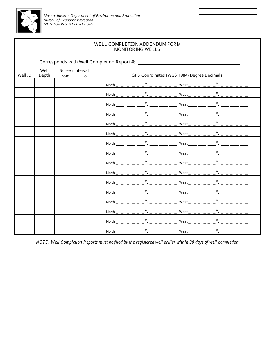 Massachusetts Monitoring Well Report Form - Fill Out, Sign Online and ...