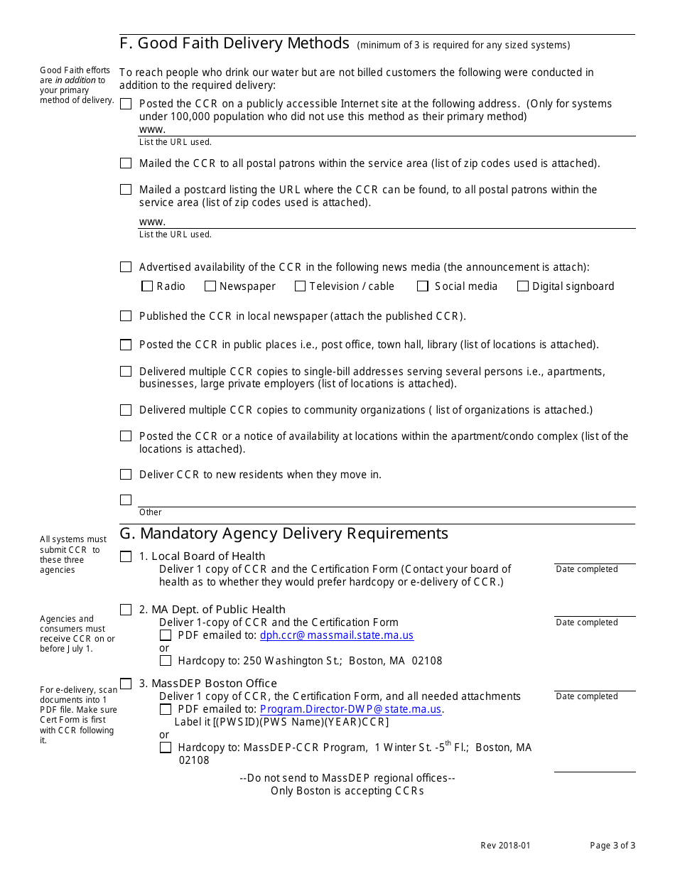Consumer Confidence Report Certification Form - Massachusetts, Page 3
