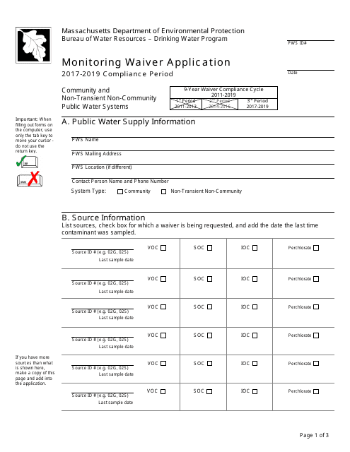 Monitoring Waiver Application Form - Massachusetts, 2019