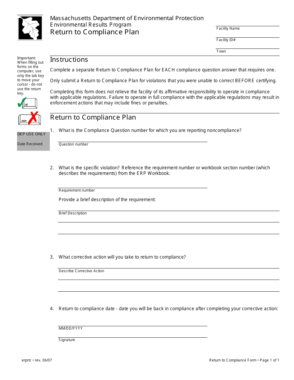 Massachusetts Return to Compliance Plan Form - Fill Out, Sign Online