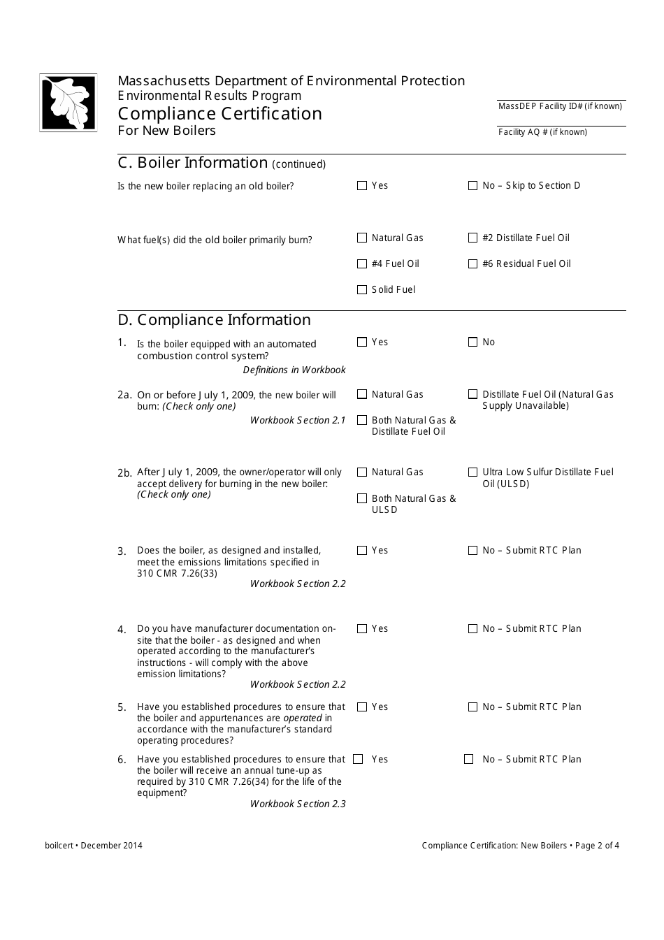 Massachusetts Compliance Certification for New Boilers Fill Out Sign