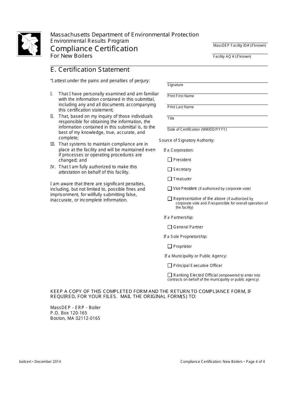 Compliance Certification for New Boilers - Massachusetts, Page 4