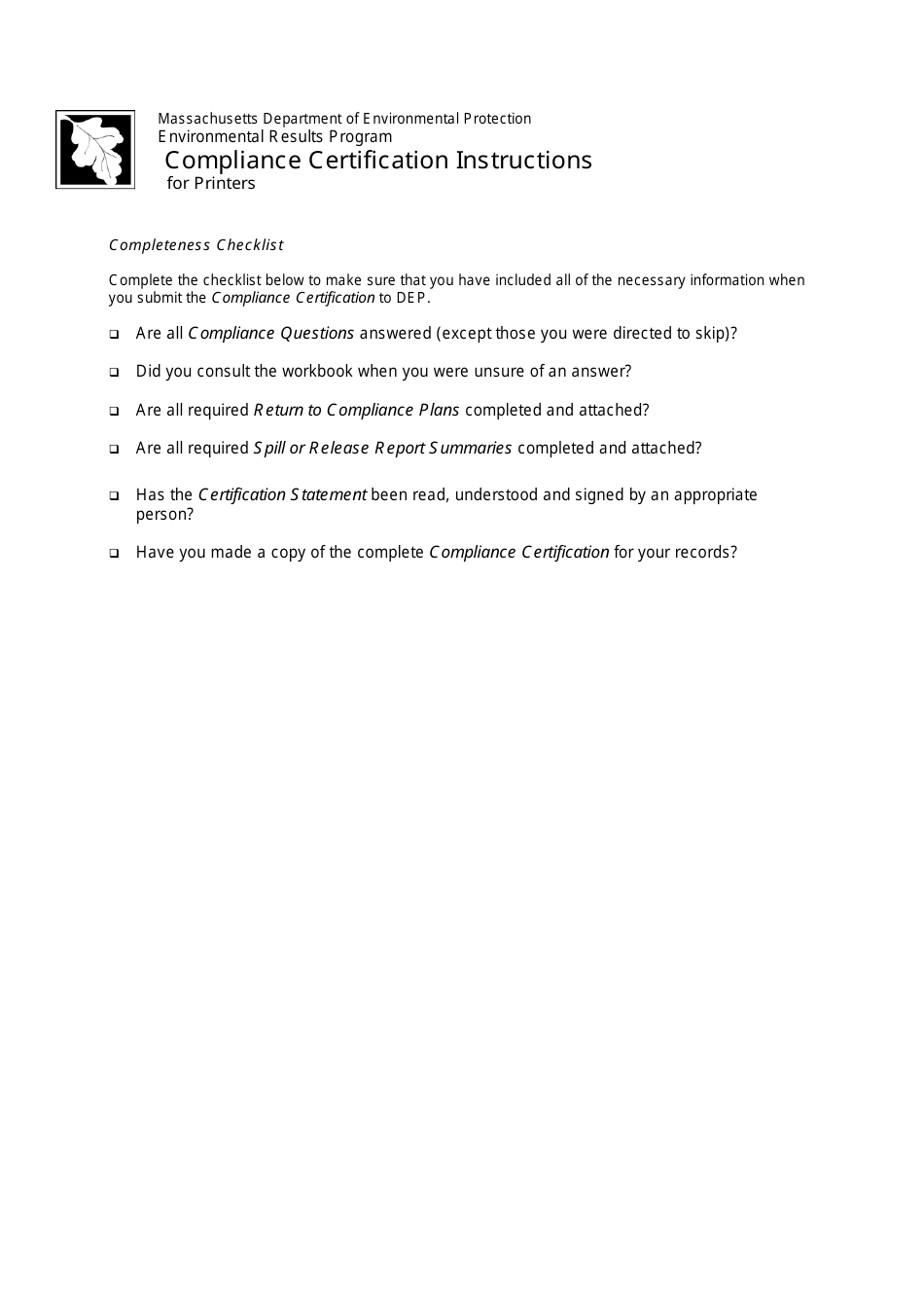 Instructions for Printer Compliance Certification - Massachusetts, Page 5