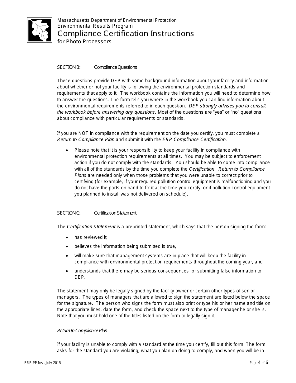 Instructions for Photo Processor Compliance Certification - Massachusetts, Page 4