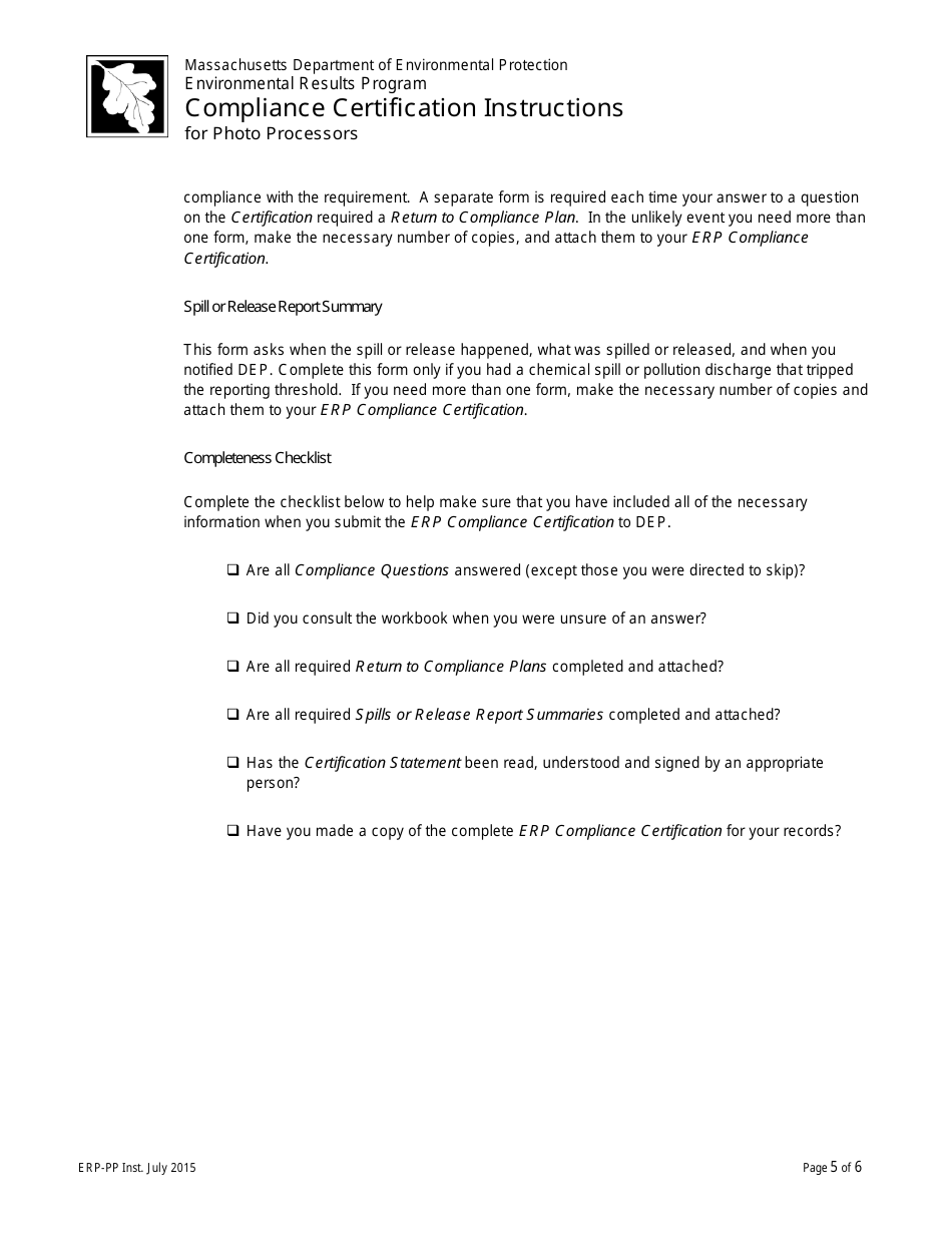 Instructions for Photo Processor Compliance Certification - Massachusetts, Page 5