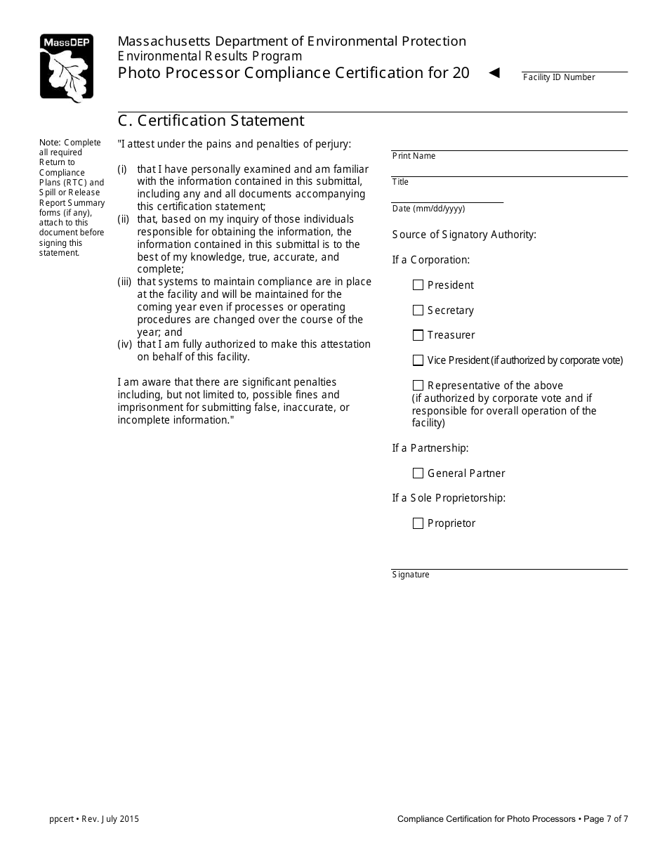 Photo Processor Compliance Certification Form - Massachusetts, Page 7