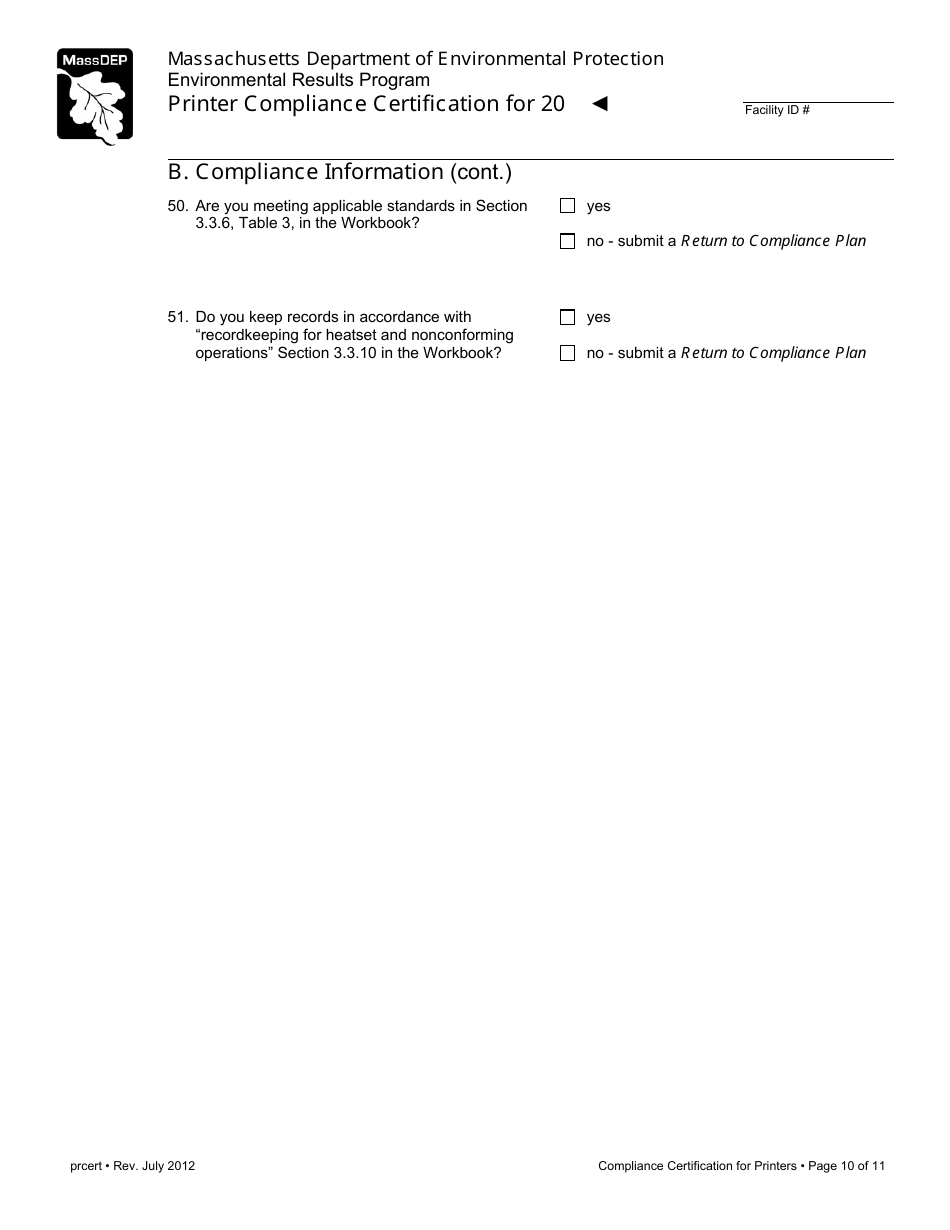 Printer Compliance Certification Form - Massachusetts, Page 10