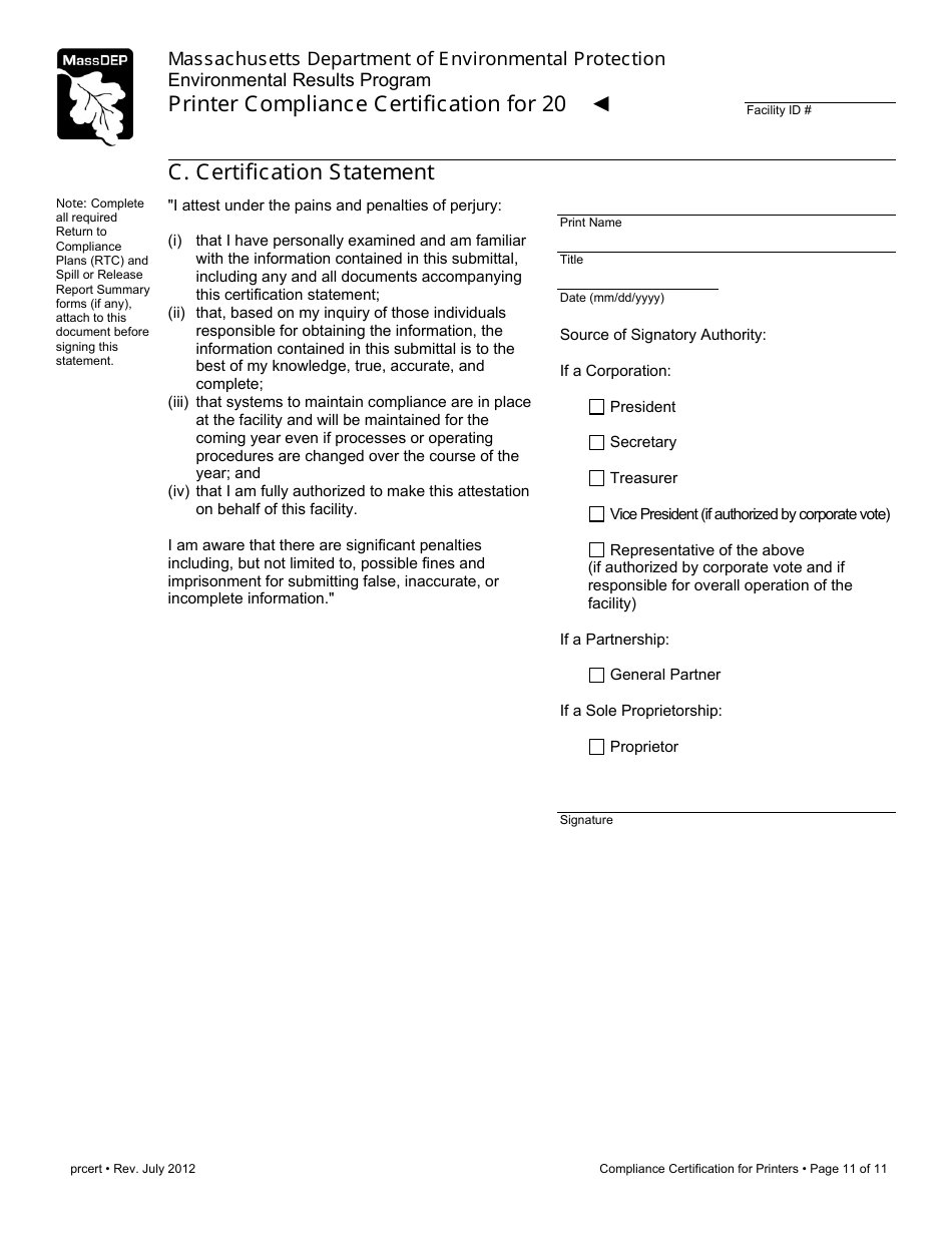 Printer Compliance Certification Form - Massachusetts, Page 11