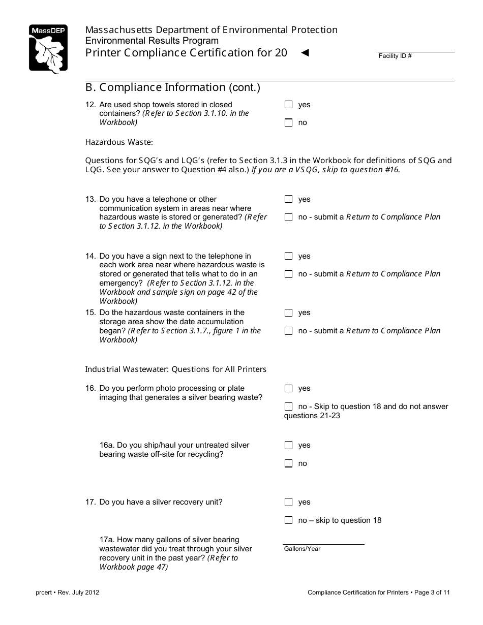 Printer Compliance Certification Form - Massachusetts, Page 3
