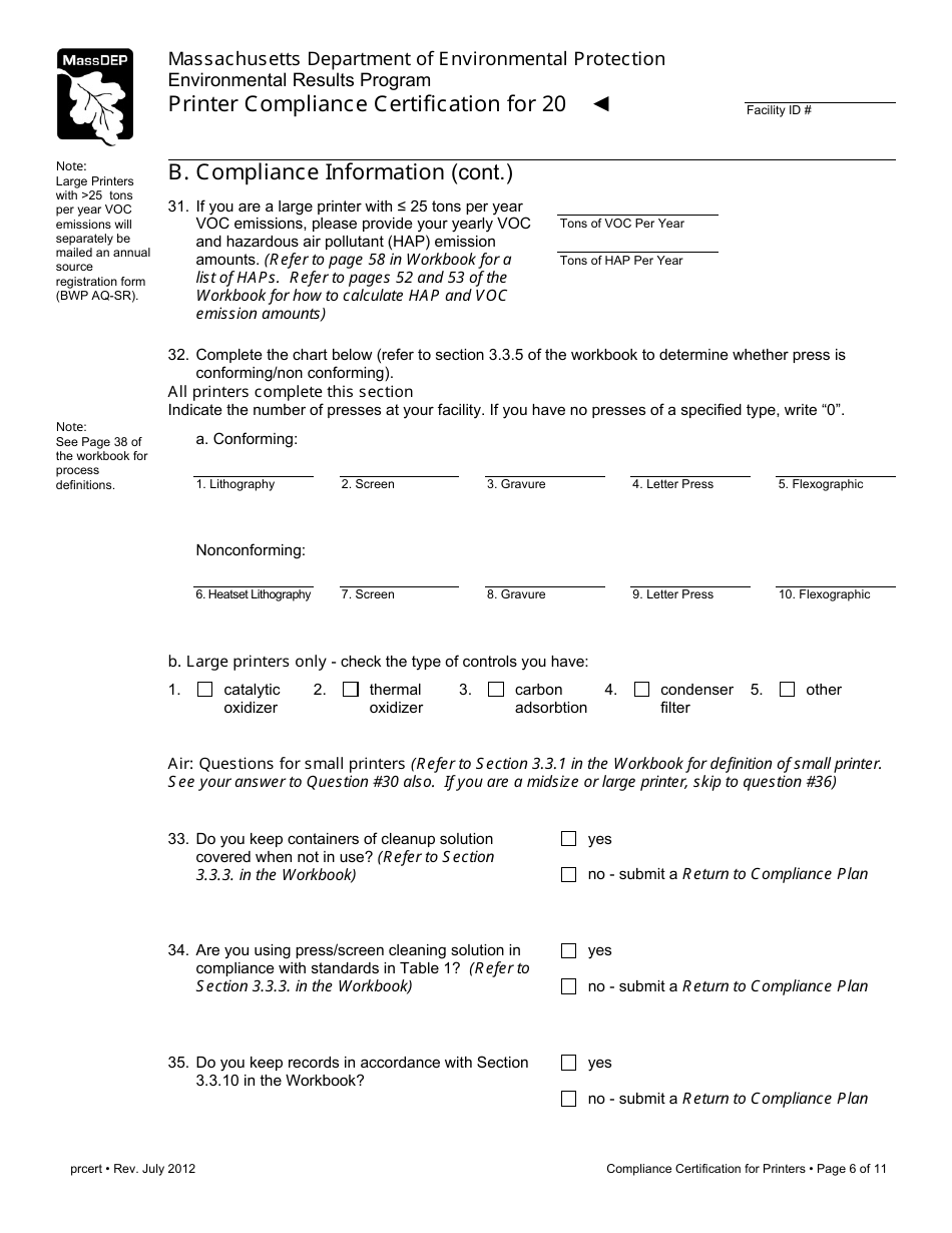 Printer Compliance Certification Form - Massachusetts, Page 6