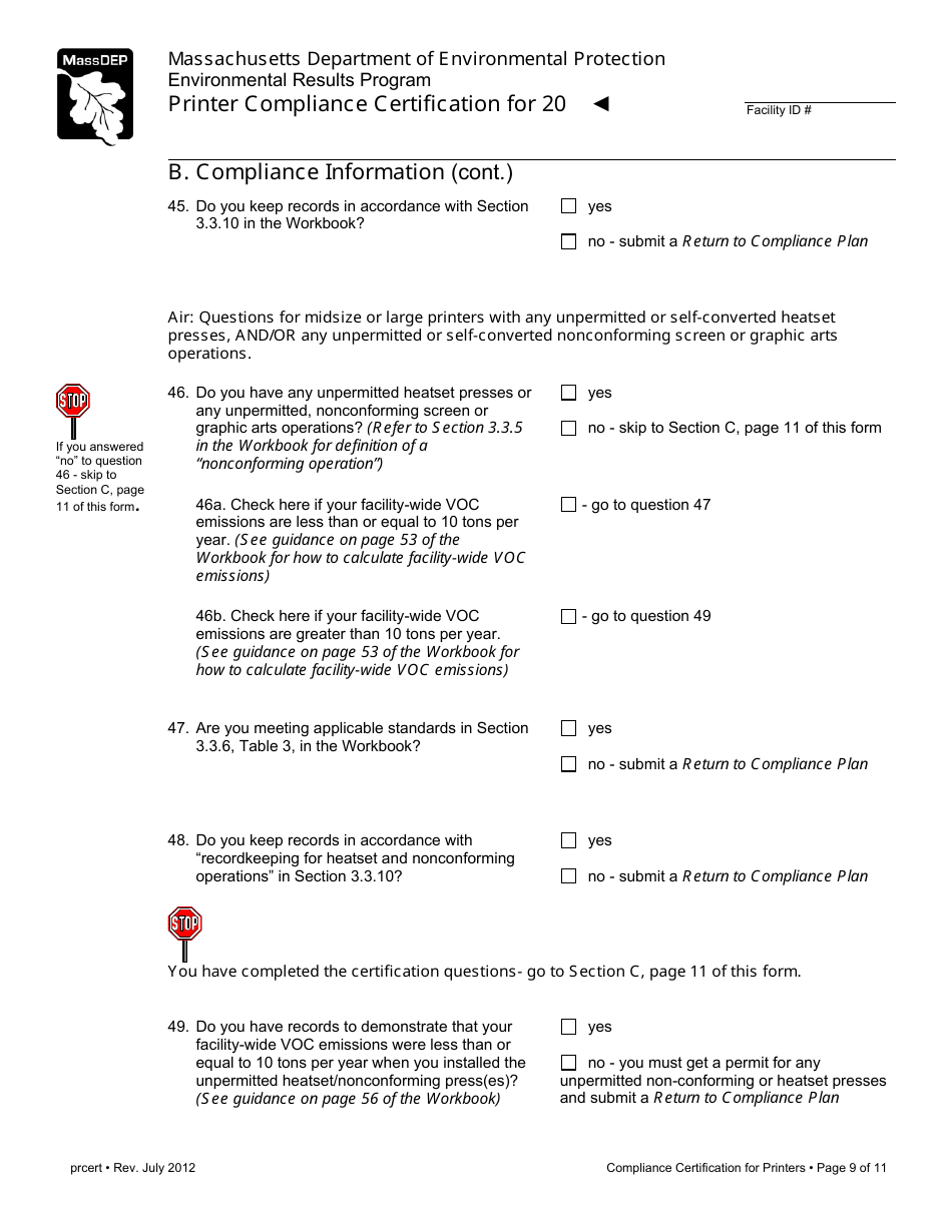 Printer Compliance Certification Form - Massachusetts, Page 9