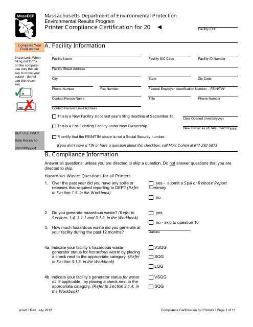 Printer Compliance Certification Form - Massachusetts