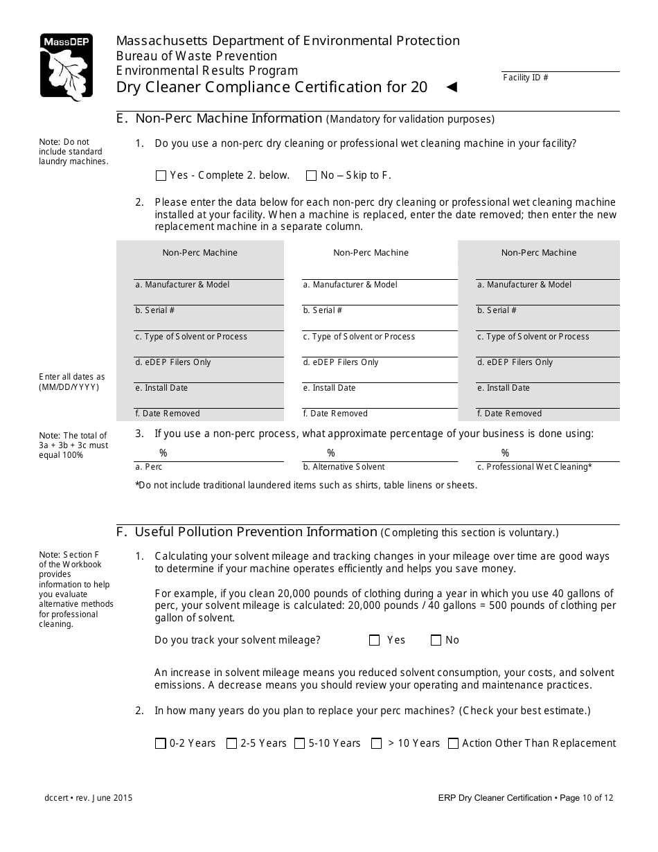 Dry Cleaner Compliance Certification Form - Massachusetts, Page 10