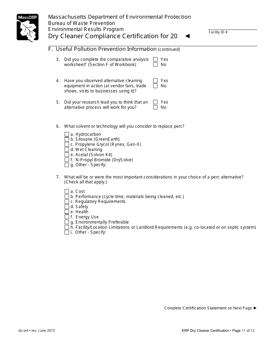 Dry Cleaner Compliance Certification Form - Massachusetts, Page 11