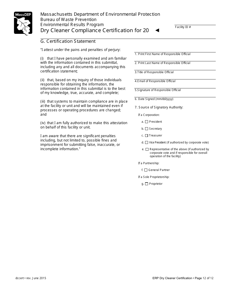 Dry Cleaner Compliance Certification Form - Massachusetts, Page 12