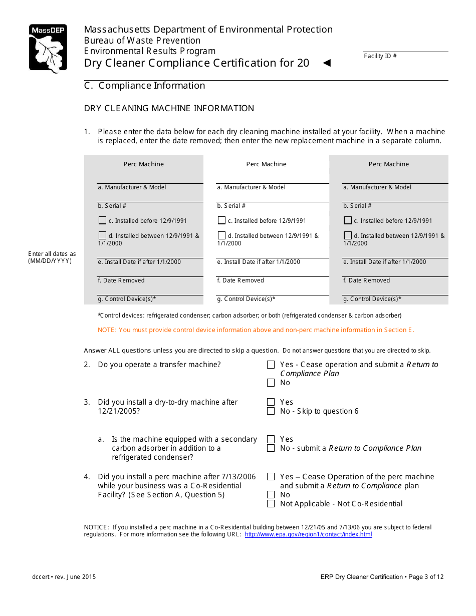 Dry Cleaner Compliance Certification Form - Massachusetts, Page 3