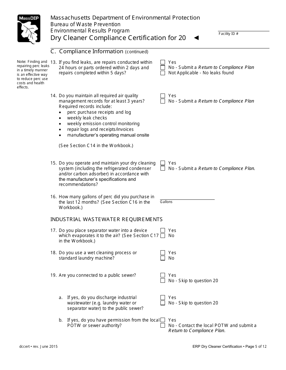 Dry Cleaner Compliance Certification Form - Massachusetts, Page 5