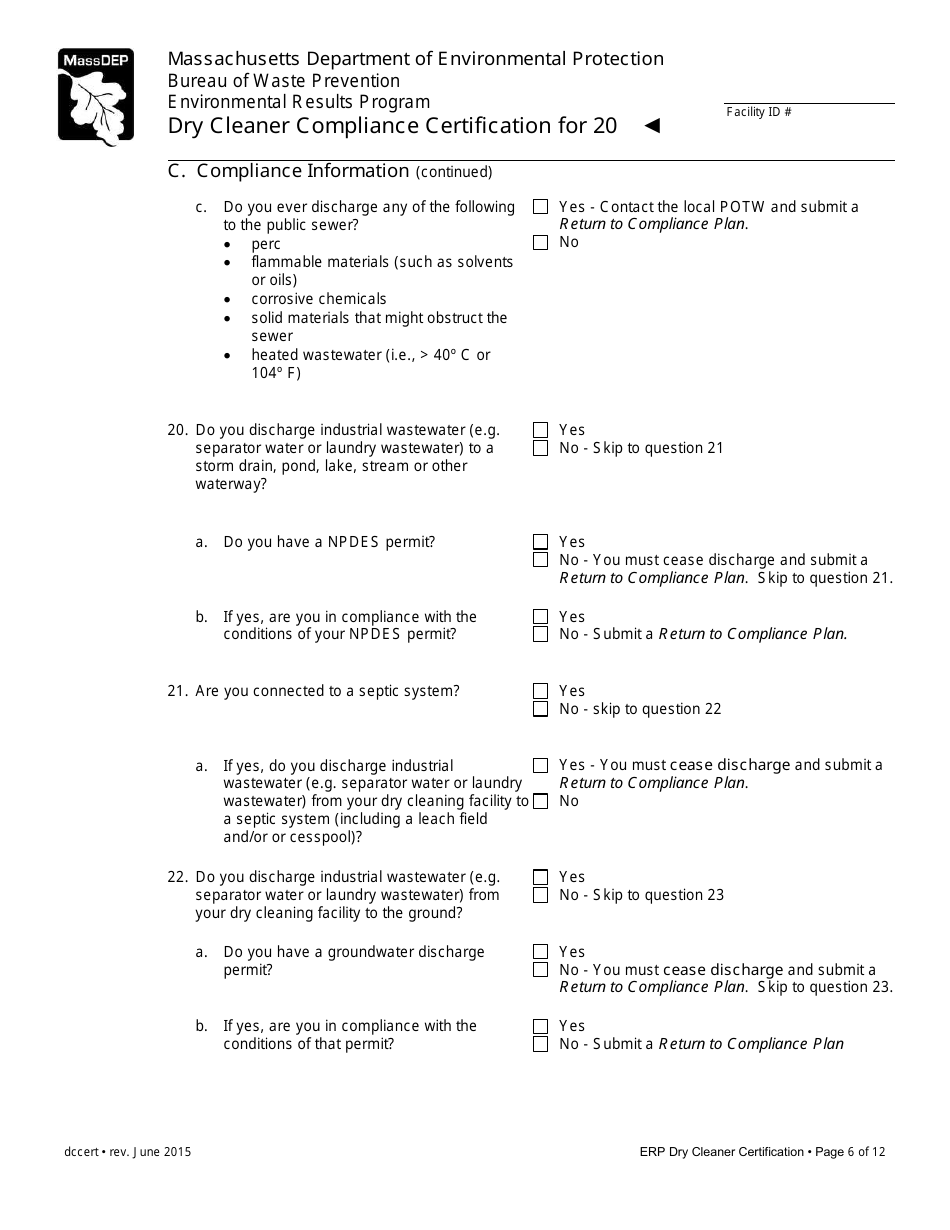 Dry Cleaner Compliance Certification Form - Massachusetts, Page 6