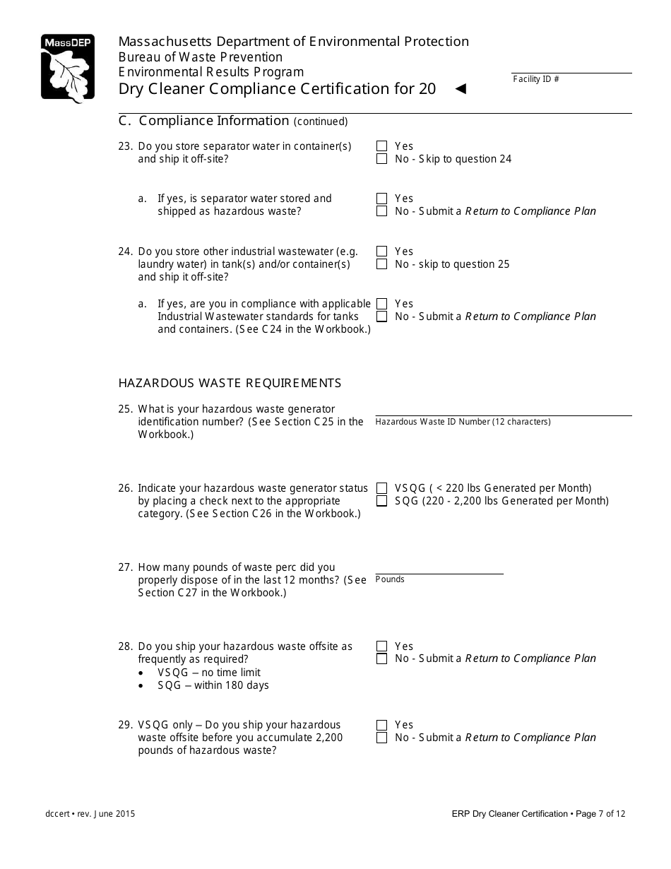 Dry Cleaner Compliance Certification Form - Massachusetts, Page 7