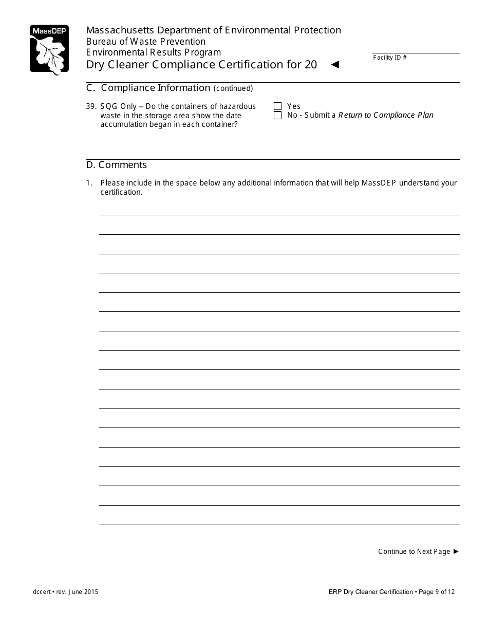 Dry Cleaner Compliance Certification Form - Massachusetts, Page 9