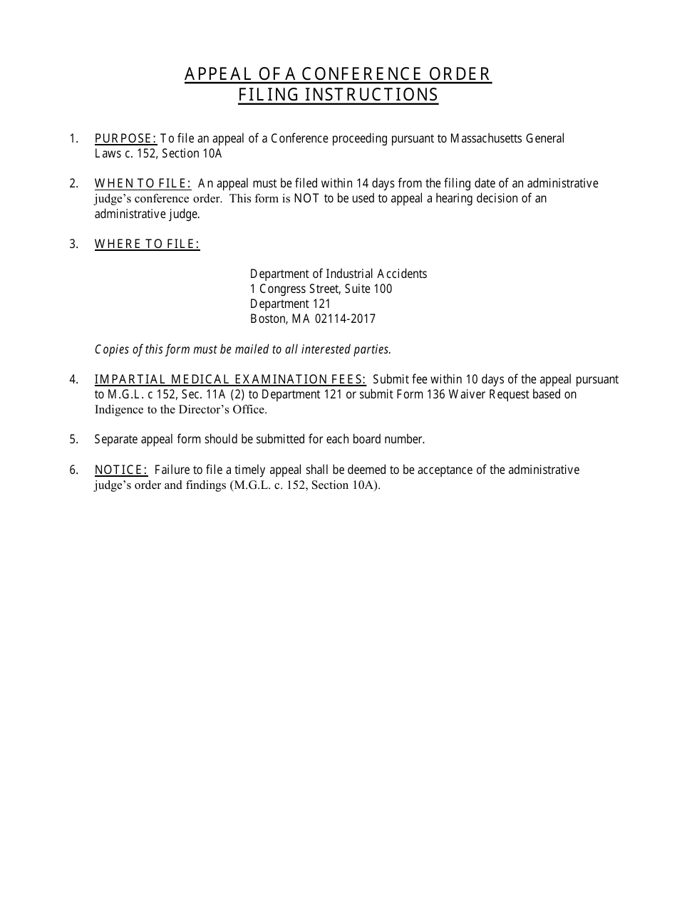 Form 121 Form for Appeal of Conference Procceding - Massachusetts, Page 2