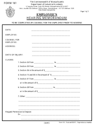 Form 161 Employee&#039;s Hearing Memorandum - Massachusetts