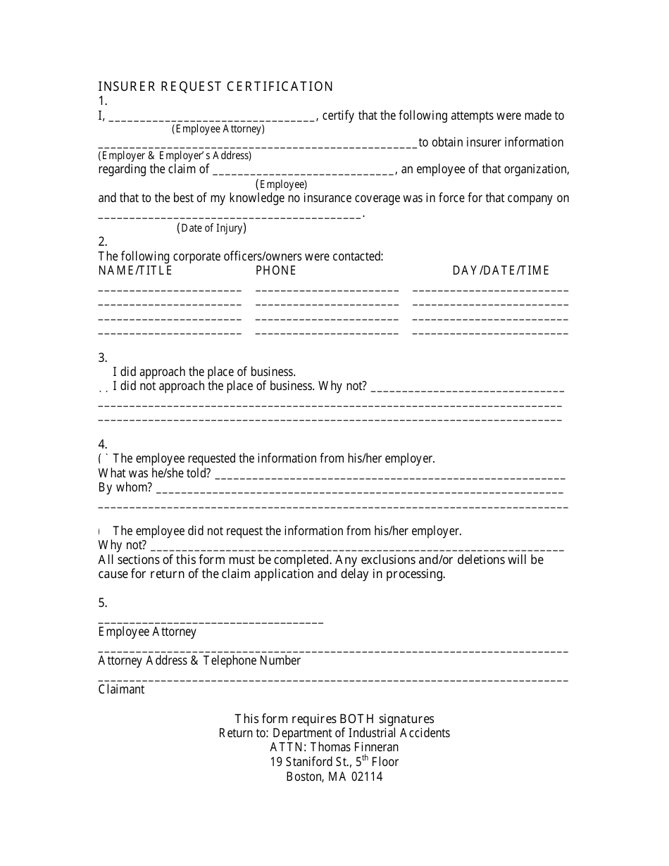 Insurer Request Certification Form - Massachusetts, Page 2