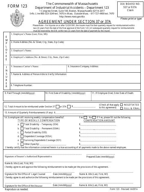 Form 123  Printable Pdf