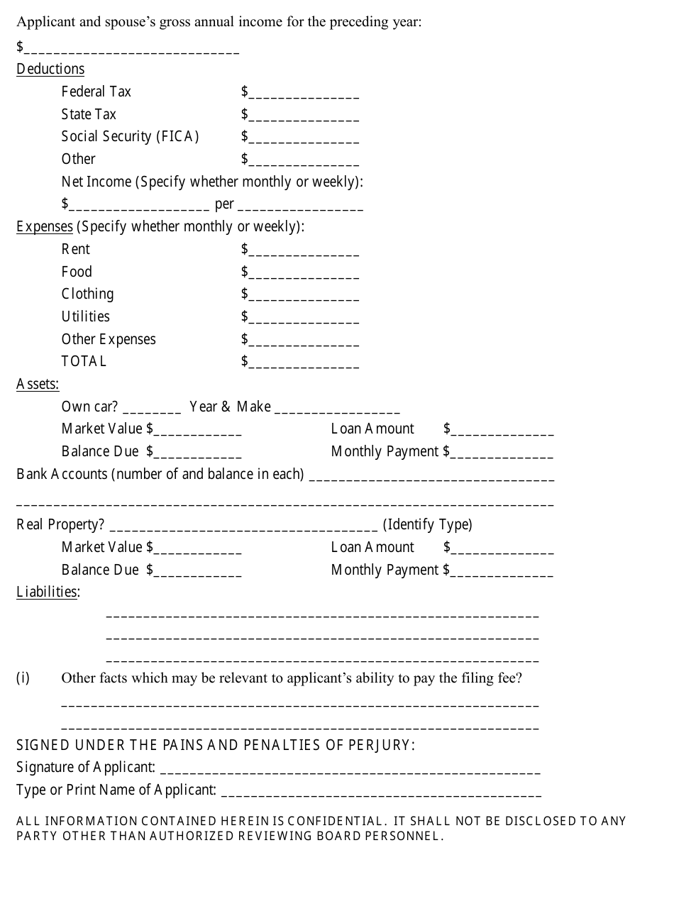 Form 112A Affidavit in Support of Request for Waiver of Filing Fee Under SEC. 11c - Massachusetts, Page 2