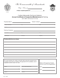 Document preview: Form FP-007E Carbon Monoxide Technical Options Annual Certificate of Inspection/Maintenance & Testing - Massachusetts